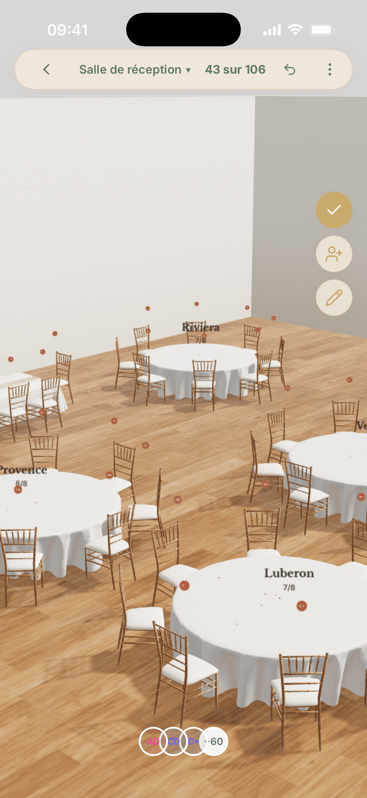 Le plan de table dans l’application