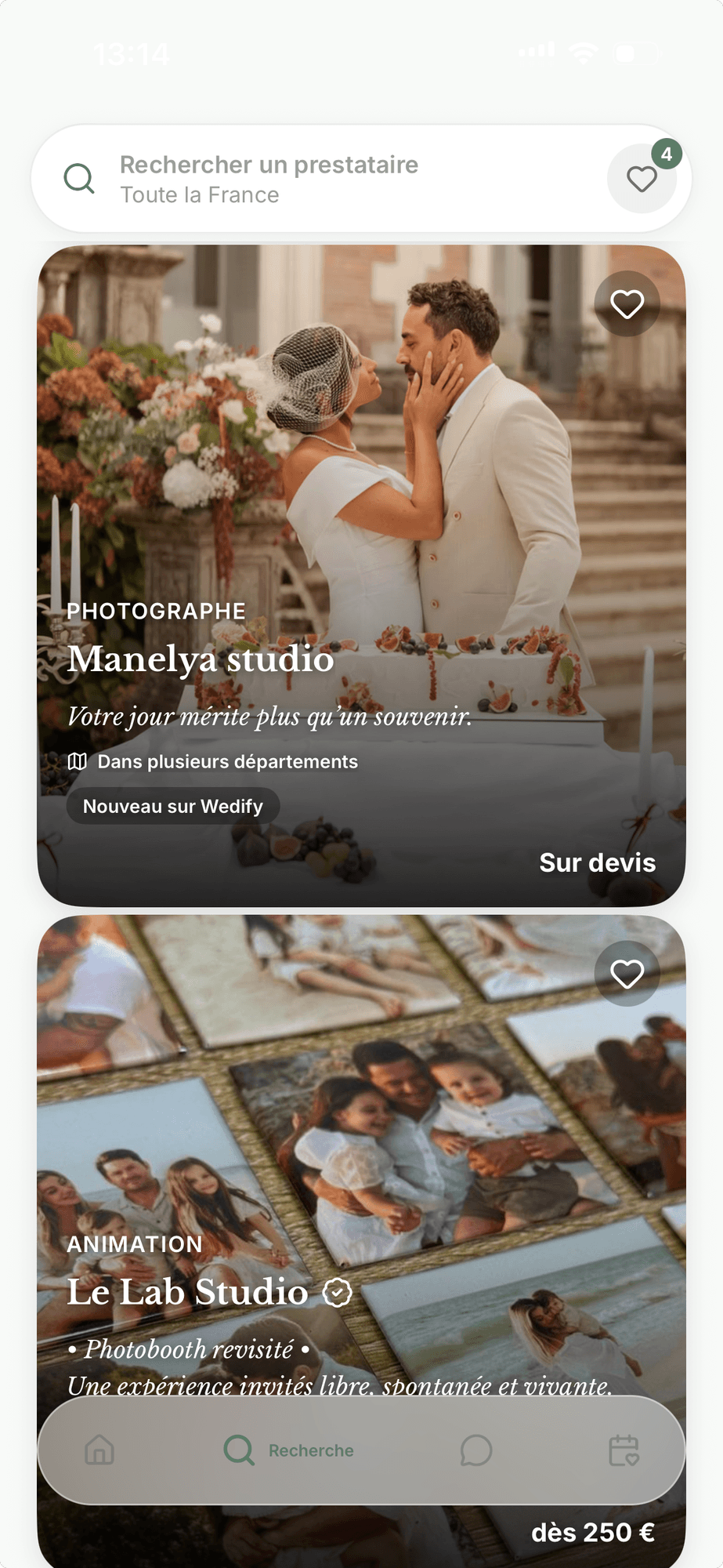 La recherche de prestataires, capture App Store